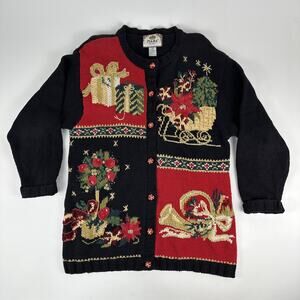 Tiara International Vintage Women's Christmas Holiday Cardigan Sweater Sz 14/16